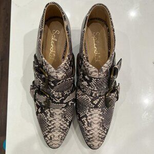 Splendid 7.5 Carla Snakeprint genuine leather monk-style booties. 2 buckles